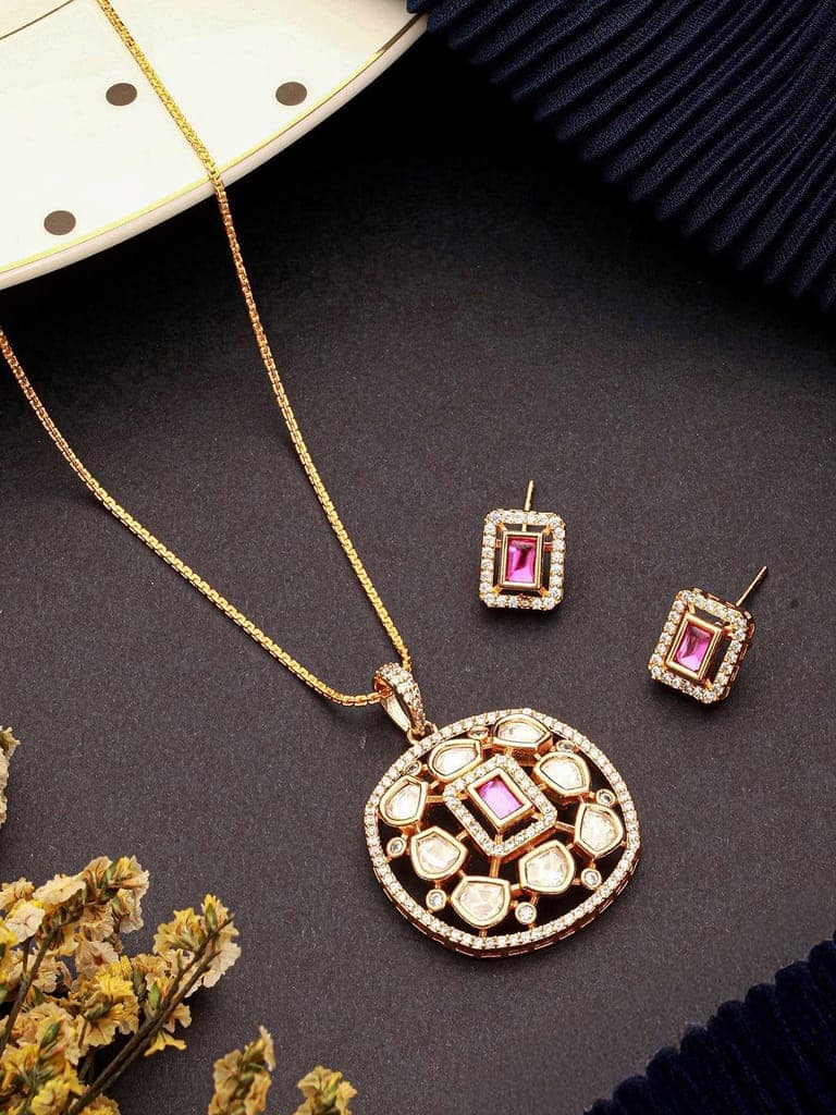 Gold Plated Ruby Red Kundan Studded Designer Locket Pendant Jewellery Set view 4
