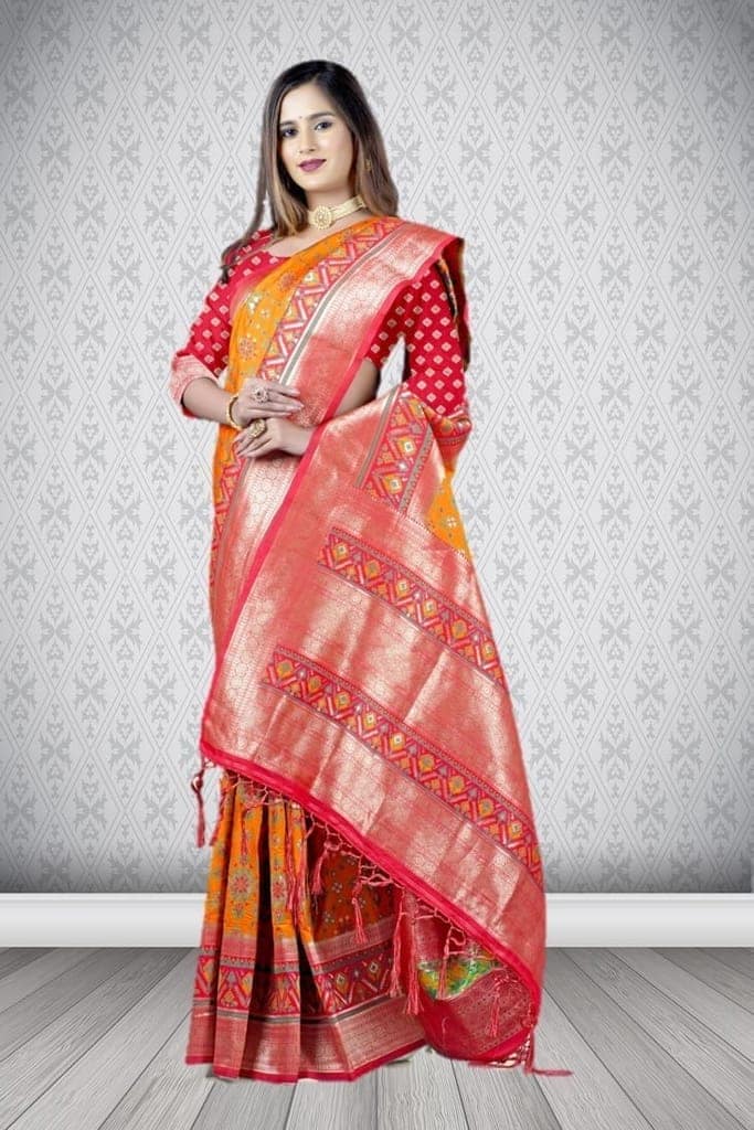 Patola Silk Saree Orange view 3