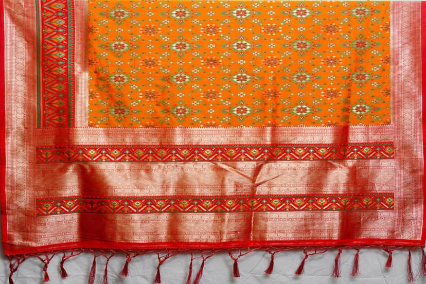 Patola Silk Saree Orange view 4