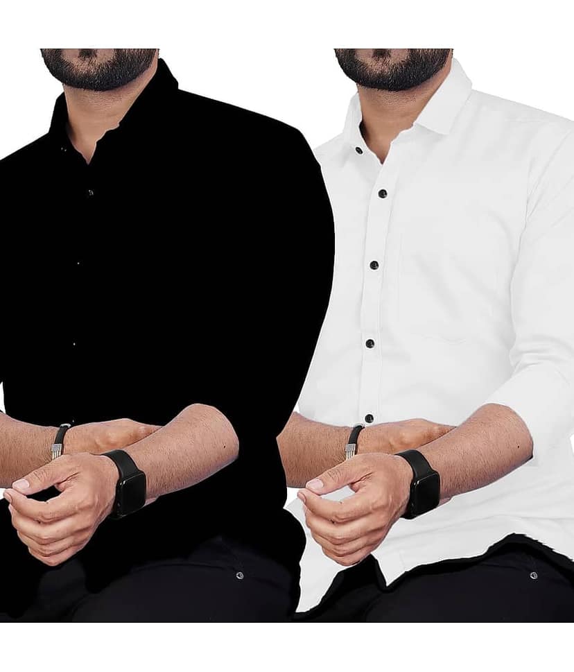 Vida Loca Cotton Blend Slim Fit Solids Full Sleeves Men's Casual Shirt - Black ( Pack of 2 )