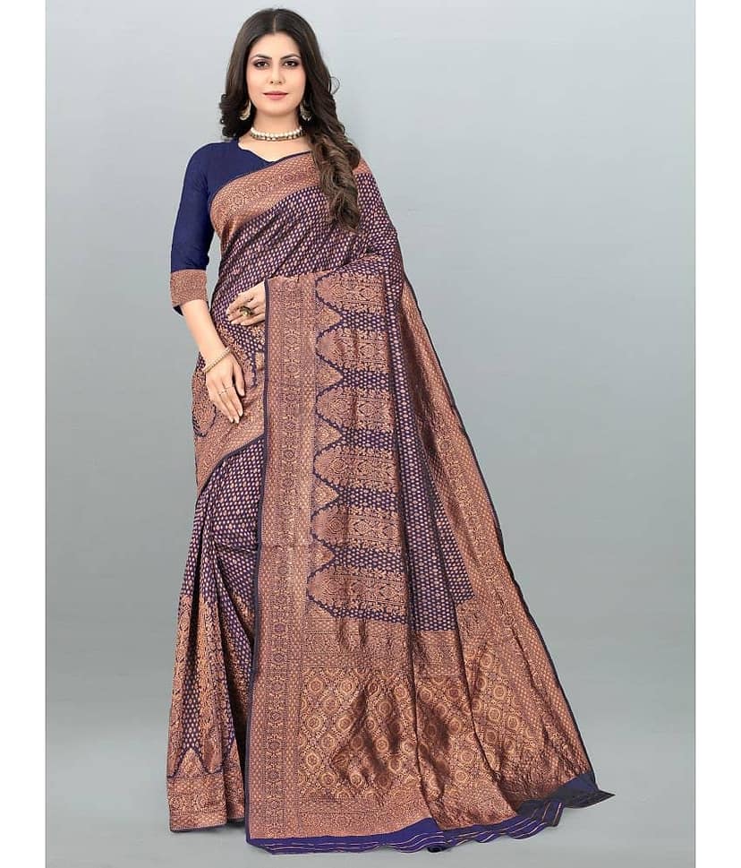 Om Shantam Sarees Banarasi Silk Embellished Saree With Unstitched Blouse Piece ( Green )