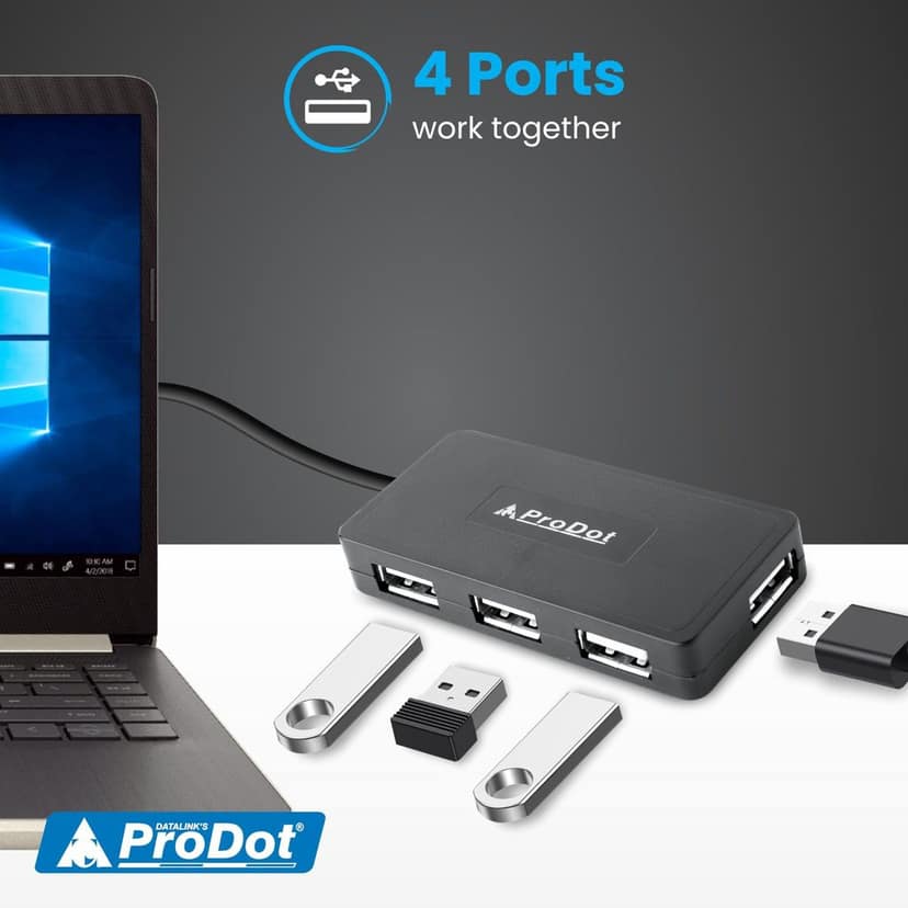 ProDot 4 Port USB 2.0 Hub with Hi-Speed Data Transfer, LED Indication & Micro USB Port for Additional Power view 4