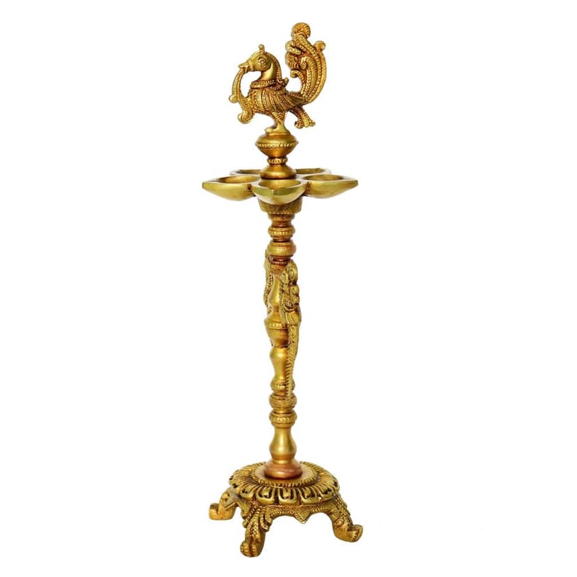 Brass Cock [Murga] Oil Lamp Deepak - Traditional Brass Diya for Worship, Height : 12.8 Inch (BSMAS1206 A) view 2