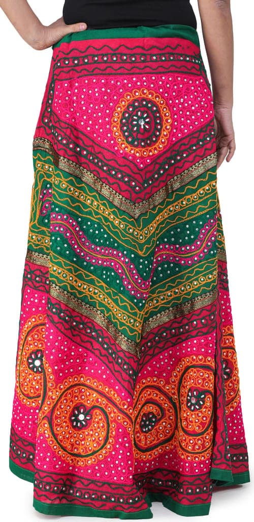 Fuchsia And Green Long Ghagra Skirt from Jaipur with Aari Embroidery and Sequins view 4