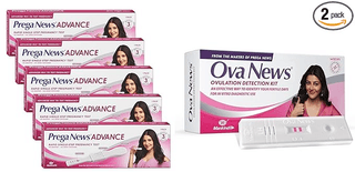 Prega News Advance Test Kit Rapid Single Step Pregnancy Test Kit Device 99 Accurate Results in 3 Mins Pack of 5 and Ova News Ovulation Detection Kit from Prega News