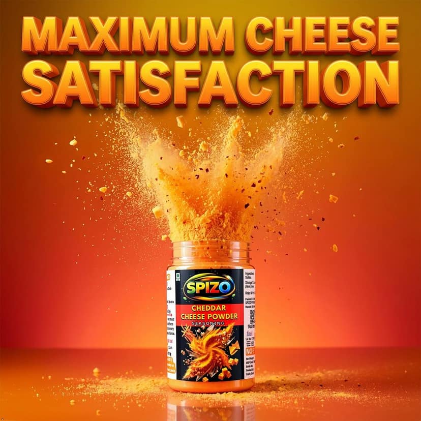 SPIZO Premium Quality Extra Cheeeessssy Cheddar Cheese Powder | Cheese Seasoning & Cheese Sprinkle for Popcorn, French Fries, Pasta, Pizza, Nachos, Noodles, Garlic Bread, Sandwiches, Burgers & Snacks | Rich Creamy Flavor view 2