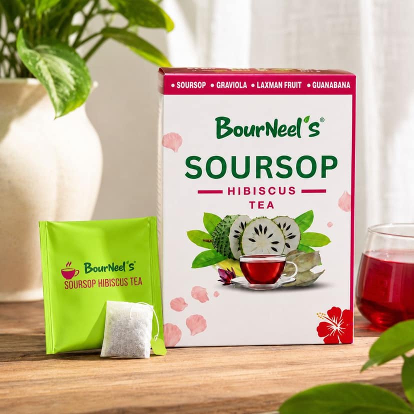BourNeel's® Soursop Hibiscus Tea Box (20 Bags) |Dipping Tea Bags | Combination of Dry Soursop/Graviola Leaves & Dry Hibiscus petals | No Preservatives | Graviola Laxman Phal Dry Leaves | High Vitamin C | Kadha Tea | view 5