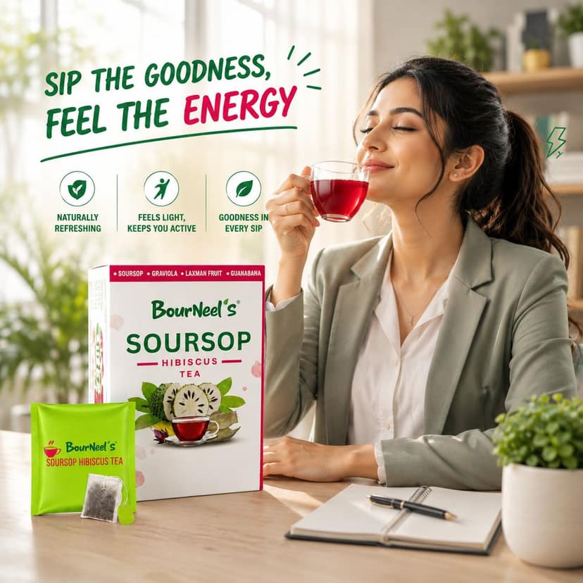 BourNeel's® Soursop Hibiscus Tea Box (20 Bags) |Dipping Tea Bags | Combination of Dry Soursop/Graviola Leaves & Dry Hibiscus petals | No Preservatives | Graviola Laxman Phal Dry Leaves | High Vitamin C | Kadha Tea | view 6