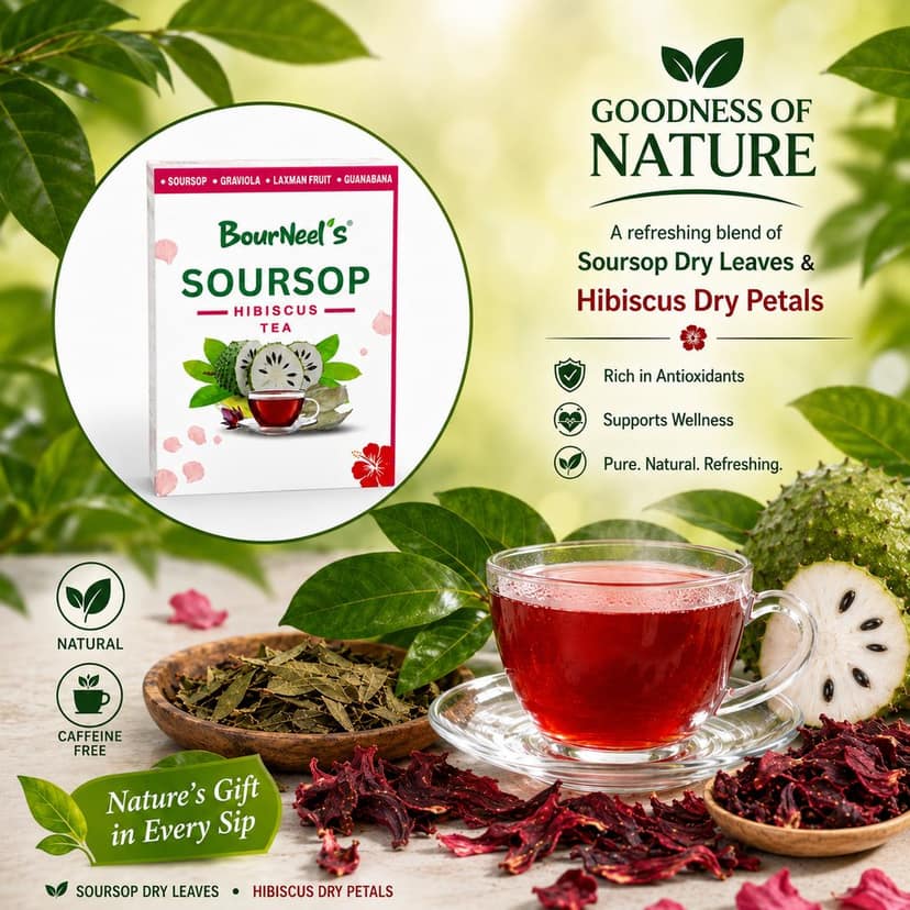 BourNeel's® Soursop Hibiscus Tea Box (20 Bags) |Dipping Tea Bags | Combination of Dry Soursop/Graviola Leaves & Dry Hibiscus petals | No Preservatives | Graviola Laxman Phal Dry Leaves | High Vitamin C | Kadha Tea | view 7