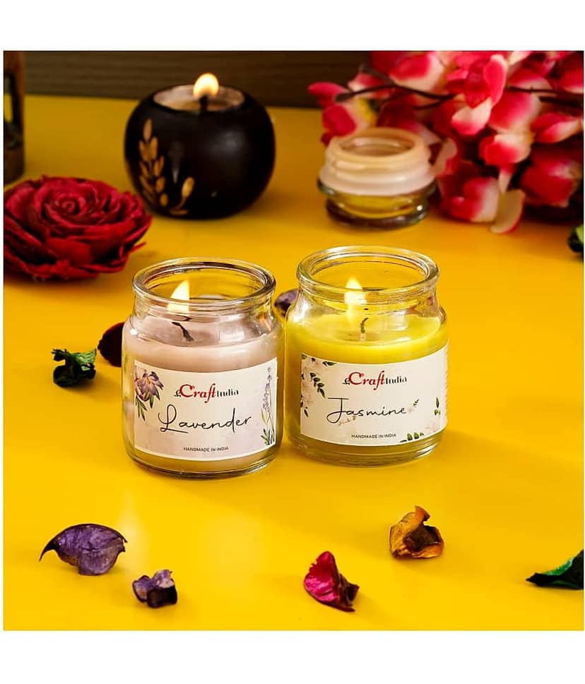 eCraftIndia Jasmine and Lavender Votive Jar Candle Scented - Pack of 2 view 2