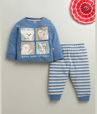 BUMZEE Pack of 1 Baby Boys 100% Cotton Tshirt & Pajama Set ( Blue )