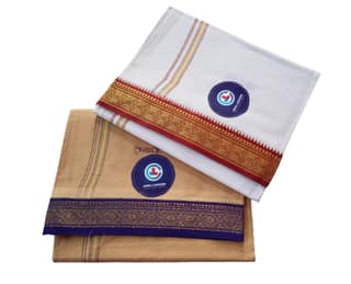 Jinka Lakshmi Collections 100% Handloom Cotton Dhoti With Zari Border Up and Down 4 Meters Unstitched Pack of 2 (Multicolor-7)