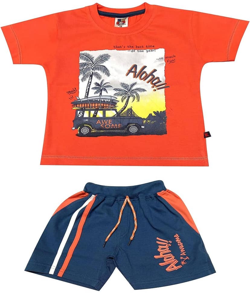 Kideon Pack of 1 Boys Cotton T-Shirt & Shorts Set ( Orange )