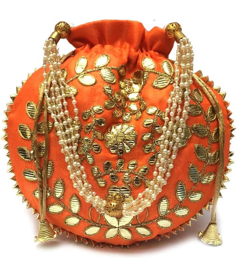 Apratim Orange Silk Potli