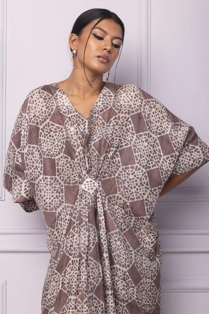 Purple Printed Silk Kaftan view 4