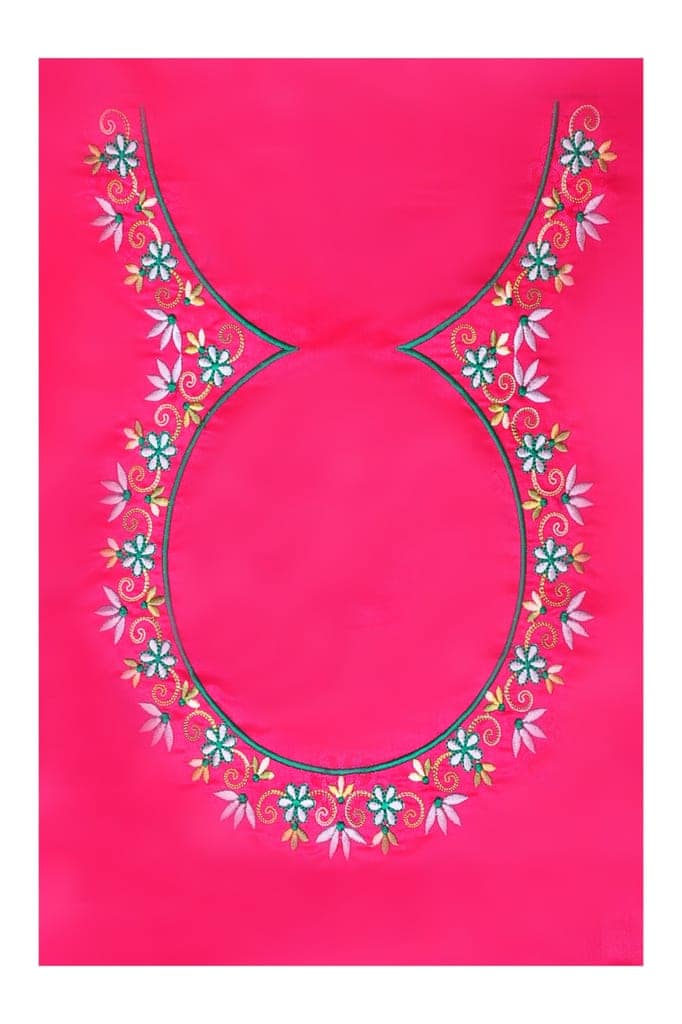 Punch Pink embroidered blouse - Un Stiched Blouse - 1 Meter