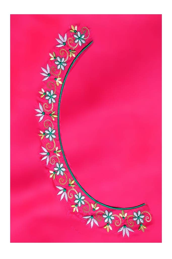 Punch Pink embroidered blouse - Un Stiched Blouse - 1 Meter view 2