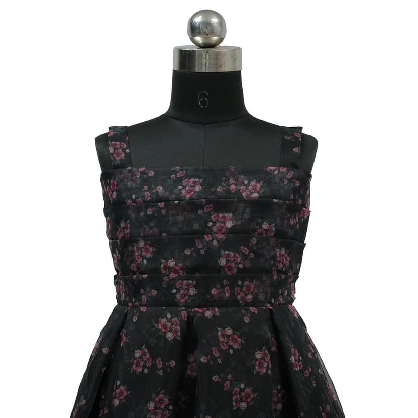 HEYKIDOO Kids Girls Flower Printed Organza Party Frock Dress-Black view 2