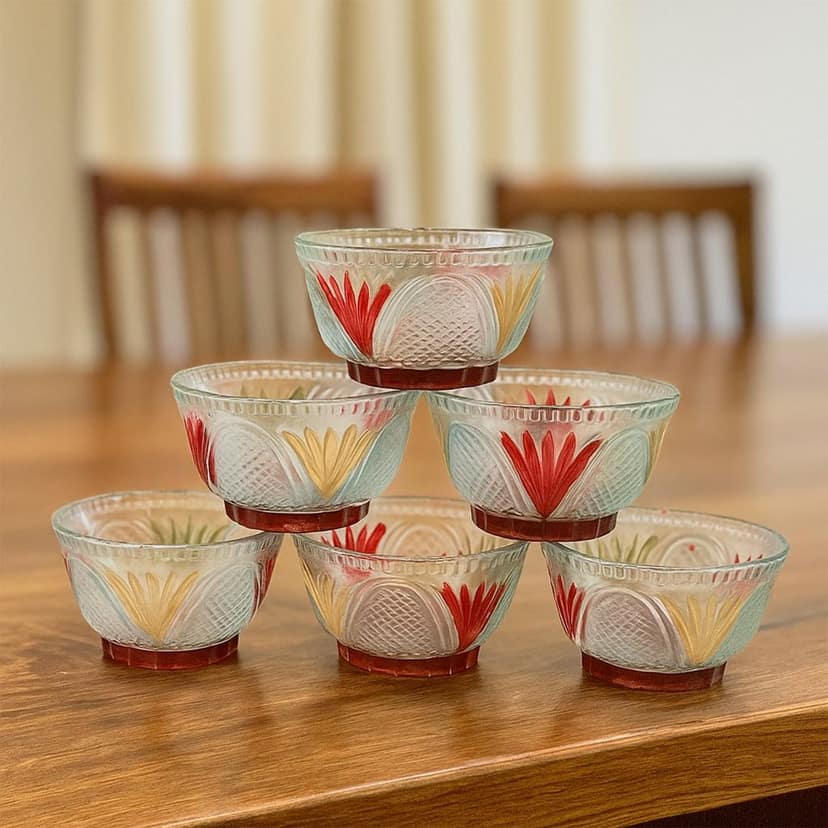 Glass Dessert Bowl Set – 7 Pc Rose Design view 3