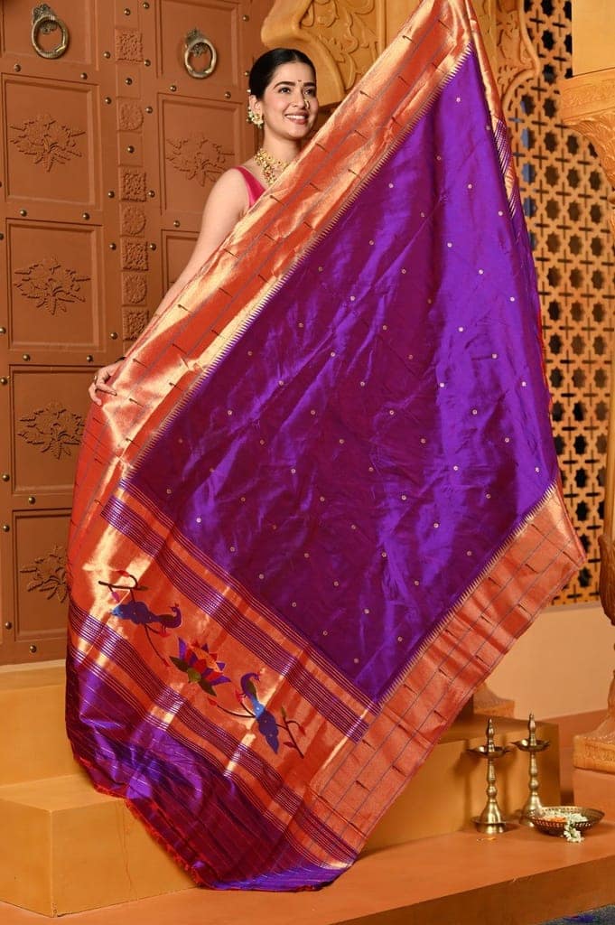 Shubh ~ Pure Silk Dupatta with Signature Triple Muniya Border in Dual Tone Pink Purple view 4