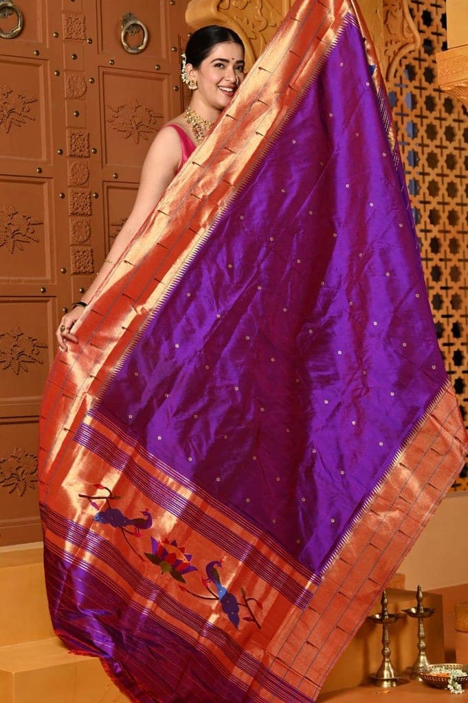 Shubh ~ Pure Silk Dupatta with Signature Triple Muniya Border in Dual Tone Pink Purple view 5