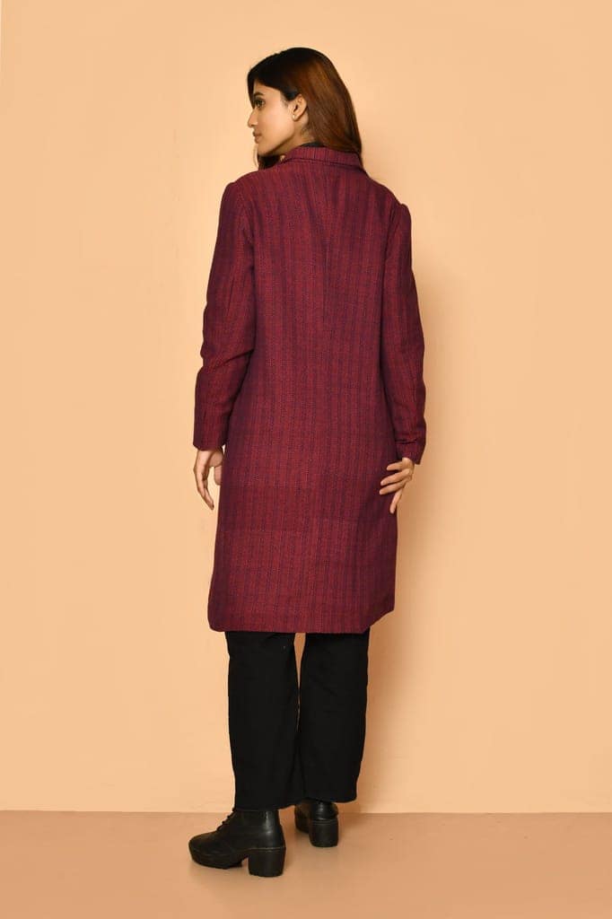 Mrinal handloom cotton trench coat jacket for women view 8