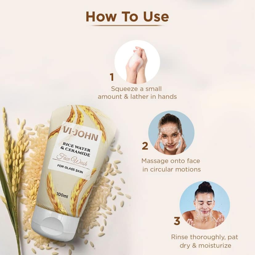 VI-JOHN Rice Water & Ceramide Face Wash | for Hydrated, Smooth & Glowing Skin 100ml view 5