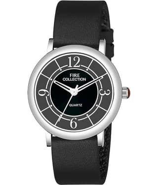 Fire Collection Black Leather Analog Womens Watch