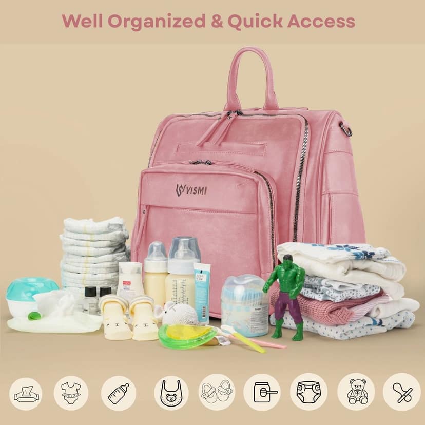 VISMIINTREND Diaper Bags for Mother & New Born Baby | Premium Pu Leather Maternity Bag | Convertible | Anti Theft | Trolley Sleeve | Travel Messenger Bag | Gift for Baby Shower, Moms to Be view 2