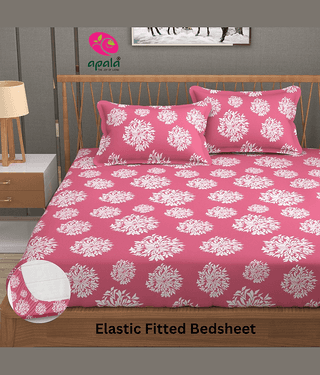 Apala Microfibre Abstract Fitted Fitted bedsheet with 2 Pillow Covers ( King Size ) - Mauve