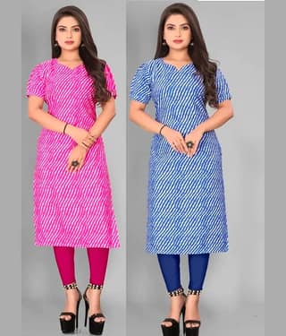 VACHHARAJ GROUP Crepe Printed A-line Women's Kurti - Blue,Pink ( Pack of 2 )