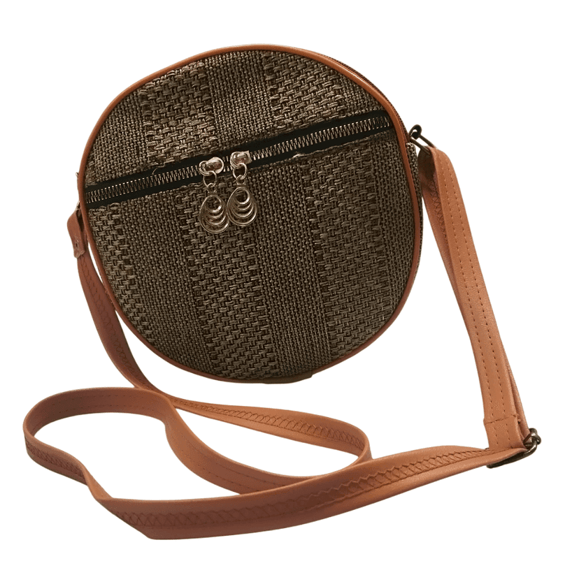 Round Rattan Straw Crossbody Bag with Adjustable Strap