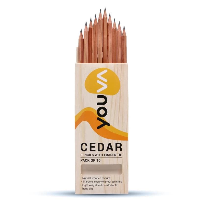 Navneet Youva | Cedar Pencils with Eraser Tip for Students and Professionals | Writing Pencils | Pack Of 10 | Black view 2