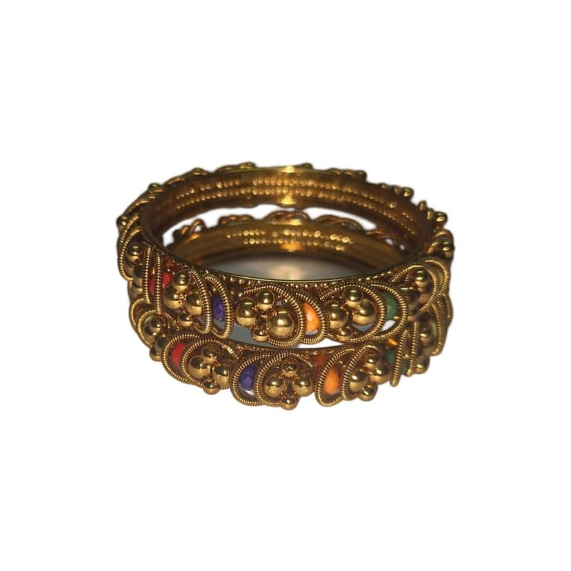 "Exquisite Golden Bangle Set with Multicolor Beads - Perfect for Traditional Occasions" view 2