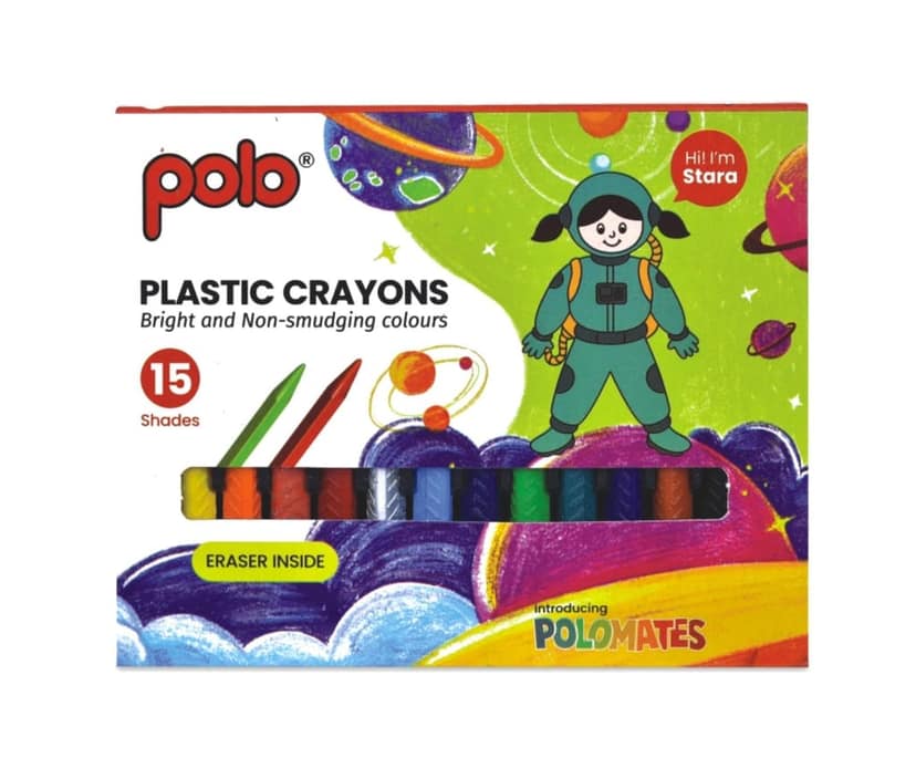 polo Triangular Plastic Crayons - 15 Vibrant Shades, Non-Toxic & Break-Resistant - Better Grip & Longer Lasting Than Standard Crayons - Ideal for Kids, Toddlers & Artists