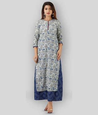 SAART BUNAAI - Light Grey Straight Cotton Women's Stitched Ethnic Gown ( Pack of 1 )