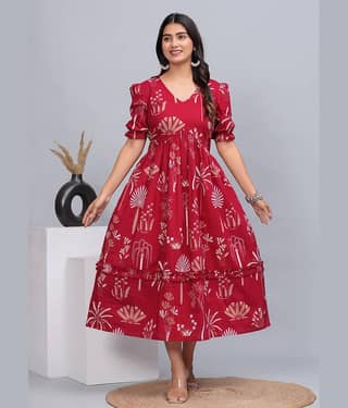 CTMTEX Pack of 1 Cotton Printed Anarkali Women's Kurti - ( Purple )