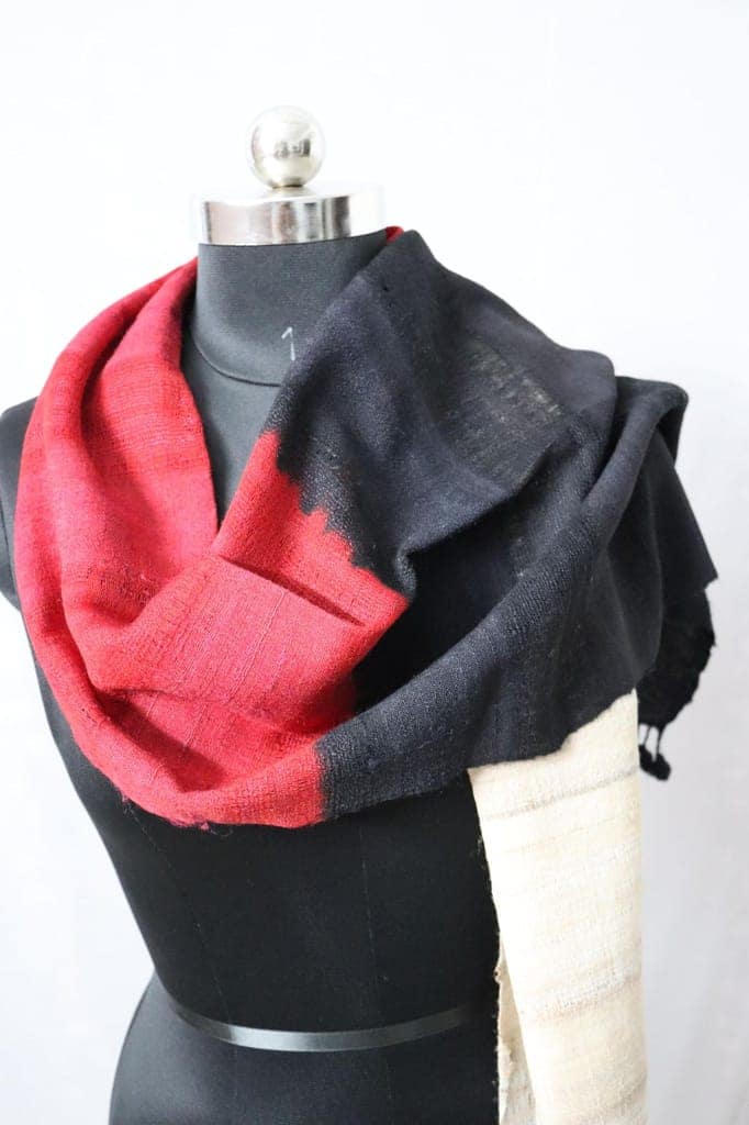 Handloom Stole Red-Black-Beige Ombre |Light Wool |Gifting |Fashion view 3