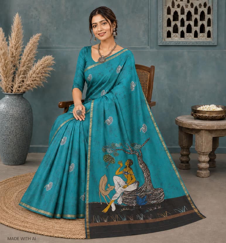 Handcrafted Batik Print Cotton By Silk Saree view 7