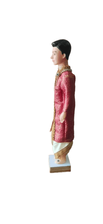 Traditional Indian Groom Doll in Red Sherwani with Gold Embroidery view 2