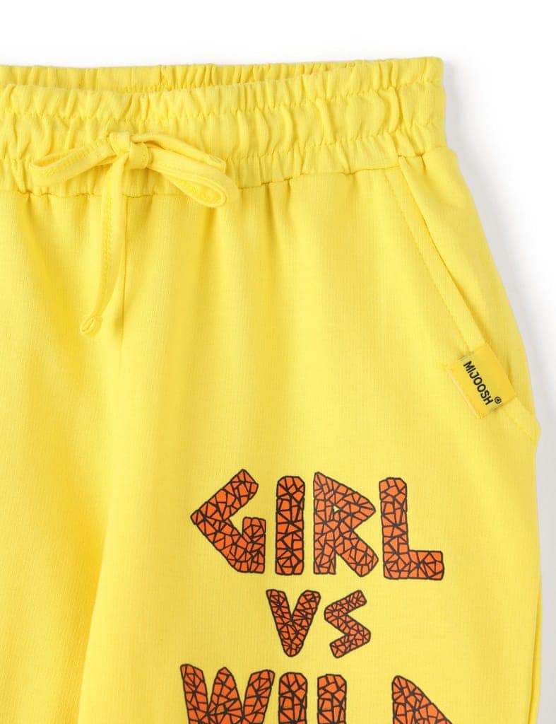 Girls Capri Pants Cotton French Terry Blazing Yellow Girl vs Wild view 3