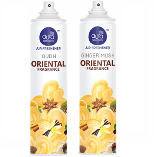 Aura Aerosols Air Freshener 300ml (Pack of 2) - Oudh & Ginger Musk