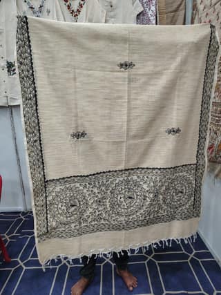 Khadi Cotton Dupatta with Mithila Hand Painting