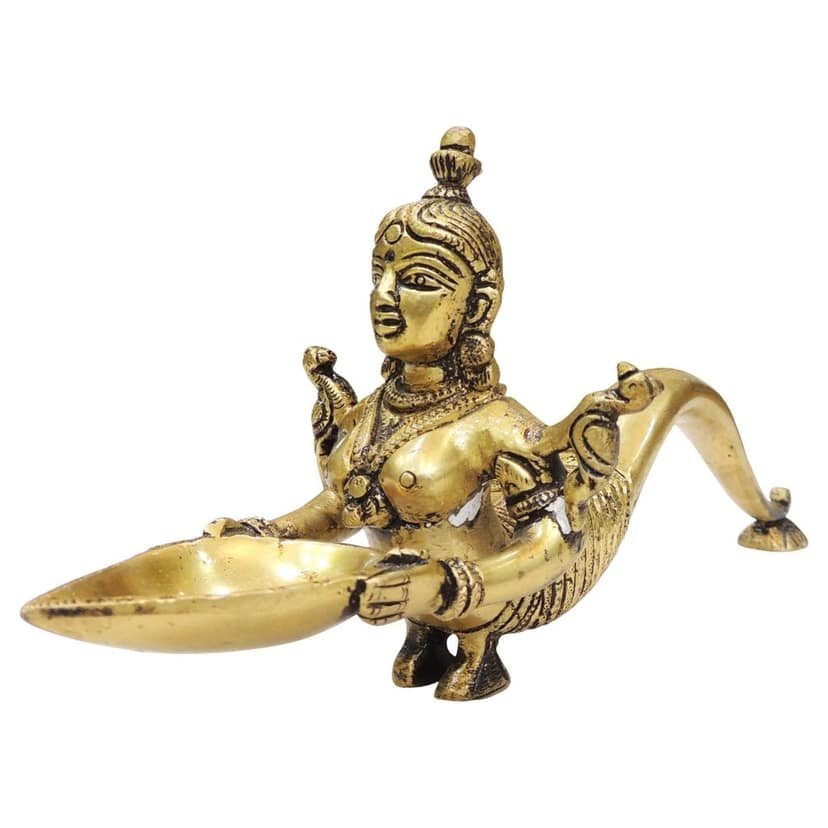 Brass Snake Lady Deepak Idol | Designer Diya Home Decor, Height : 4.5 Inch (BSMAS1357 C) view 2