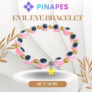 Pinapes Yellow Butterfly Beads and Evil Eye Charm Bracelet A Must-Have for Fashionable and Superstitious Women - Light Pink