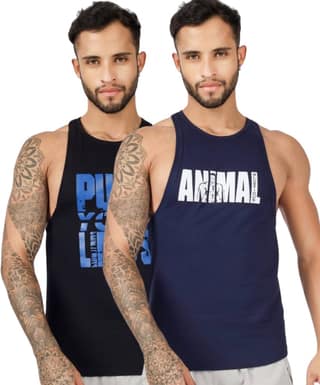 BLUEFICUS Men's GymVest Workout and Muscle Tank Top for Bodybuilding Running Weight Lifting Made by Dryfit Polyester Fabric (Black & Blue) (Pack of 2)