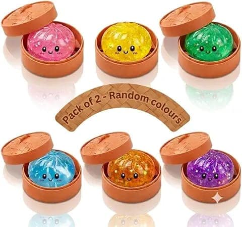 Cute Dumpling Squishy Stress Relief Toy|Soft Sensory Fidget Toy & Mystery Box Squeeze Ball for Kids & Adult|Dumpling Squishy Toy for Kids & Adults|Stress Relief Desk Toy (Pack of 2)random colour view 2