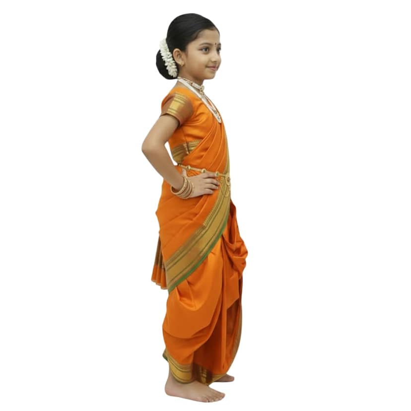 Mom and Me Peshwai Nauwari Saree for Kids (1–10 Years) Ready to Wear Maharashtrian Traditional Dress | Belgaon Silk with Cotton Lining | Stitched Blouse Included (Musterd, 4-5 Years) view 2