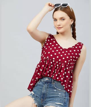 Chimpaaanzee Women's Crepe Asymmetrical Top ( Maroon )
