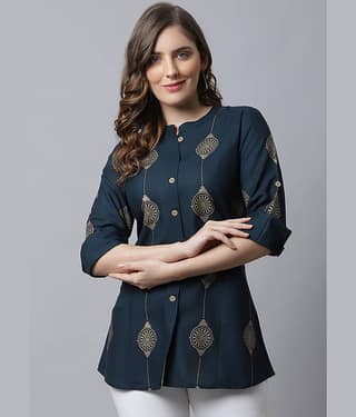 Pistaa Women's Viscose Regular Top ( Navy Blue )